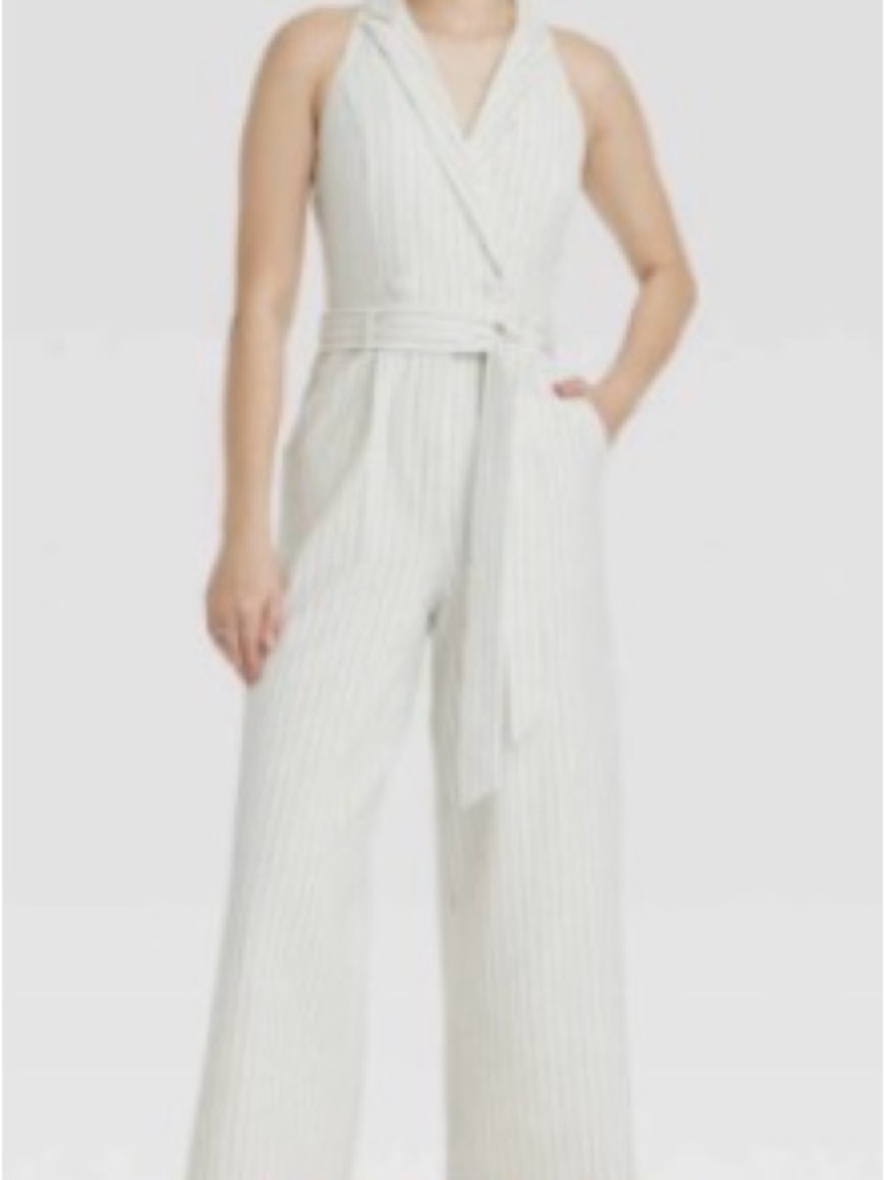 a new day Cream Pinstripe Halter Wide-Leg Jumpsuit